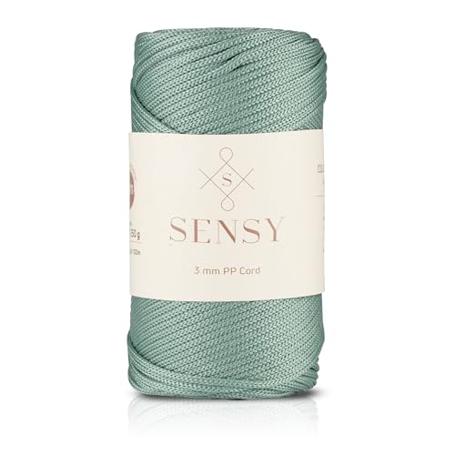 Sensy Premium 3 mm 120 Meter Polyester-Seil, 100% Polypropylen-Kordel, Makramee-Seil, Häkeltaschen-Kordel, Häkelgarn, Geschenk für Stricker (Salbei) von S SENSY