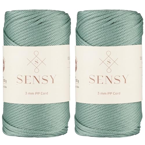 Sensy Premium 3 mm 120 Meter Polyester-Seil, 100% Polypropylen-Kordel, Makramee-Kordel, 3 mm Häkeltaschen-Kordel, Makramee-Seil, Häkelgarn, Geschenk für Stricker (Salbei) von S SENSY