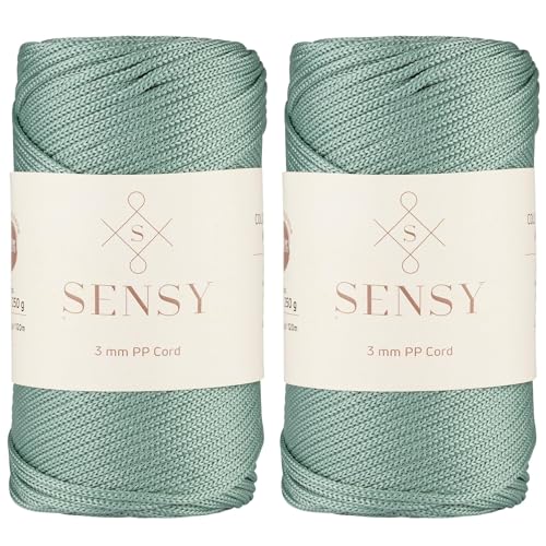 Sensy Premium 3 mm 120 Meter Polyester-Seil, 100% Polypropylen-Kordel, Makramee-Seil, Häkeltaschen-Kordel, Häkelgarn, Geschenk für Stricker (Salbei) von S SENSY