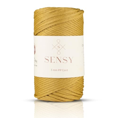 Sensy Premium 3 mm 120 Meter Polyester-Seil, 100% Polypropylen-Kordel, Makramee-Kordel, 3 mm Häkeltaschen-Kordel, Makramee-Seil, Häkelgarn, Geschenk für Stricker (Senf) von S SENSY