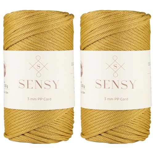 Sensy Premium 3 mm 120 Meter Polyester-Seil, 100% Polypropylen-Kordel, Makramee-Kordel, 3 mm Häkeltaschen-Kordel, Makramee-Seil, Häkelgarn, Geschenk für Stricker (Senf) von S SENSY