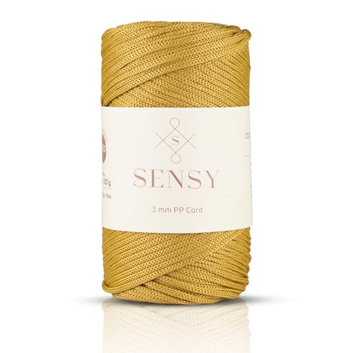 Sensy Premium 3 mm 120 Meter Polyester-Seil, 100% Polypropylen-Kordel, Makramee-Seil, Häkeltaschen-Kordel, Häkelgarn, Geschenk für Stricker (Senf) von S SENSY