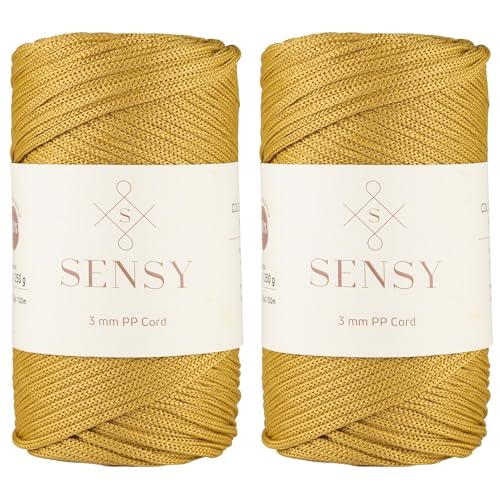 Sensy Premium 3 mm 120 Meter Polyester-Seil, 100% Polypropylen-Kordel, Makramee-Seil, Häkeltaschen-Kordel, Häkelgarn, Geschenk für Stricker (Senf) von S SENSY
