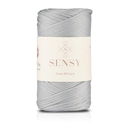 Sensy Premium 3 mm 120 Meter Polyester-Seil, 100% Polypropylen-Kordel, Makramee-Kordel, 3 mm Häkeltaschen-Kordel, Makramee-Seil, Häkelgarn, Geschenk für Stricker (Silver) von S SENSY