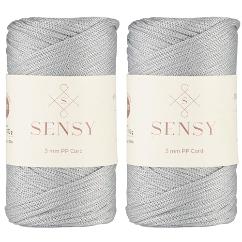 Sensy Premium 3 mm 120 Meter Polyester-Seil, 100% Polypropylen-Kordel, Makramee-Kordel, 3 mm Häkeltaschen-Kordel, Makramee-Seil, Häkelgarn, Geschenk für Stricker (Silver) von S SENSY