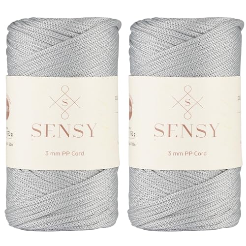Sensy Premium 3 mm 120 Meter Polyester-Seil, 100% Polypropylen-Kordel, Makramee-Seil, Häkeltaschen-Kordel, Häkelgarn, Geschenk für Stricker (Silver) von S SENSY