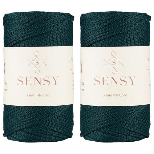 Sensy Premium 3 mm 120 Meter Polyester-Seil, 100% Polypropylen-Kordel, Makramee-Kordel, 3 mm Häkeltaschen-Kordel, Makramee-Seil, Häkelgarn, Geschenk für Stricker (Waldgrün) von S SENSY