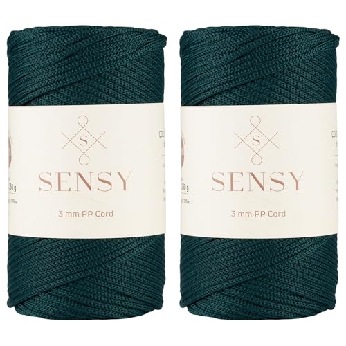 Sensy Premium 3 mm 120 Meter Polyester-Seil, 100% Polypropylen-Kordel, Makramee-Seil, Häkeltaschen-Kordel, Häkelgarn, Geschenk für Stricker (Waldgrün) von S SENSY