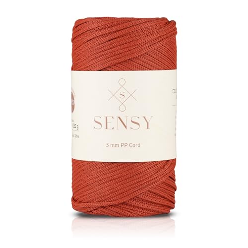 Sensy Premium 3 mm 120 Meter Polyester-Seil, 100% Polypropylen-Kordel, Makramee-Kordel, 3 mm Häkeltaschen-Kordel, Makramee-Seil, Häkelgarn, Geschenk für Stricker (Ziegel) von S SENSY