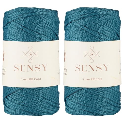 Sensy Premium 3 mm 120 Meter Polyester-Seil, 100% Polypropylen-Kordel, Makramee-Seil, Häkeltaschen-Kordel, Häkelgarn, Geschenk für Stricker (Pfauen) von S SENSY