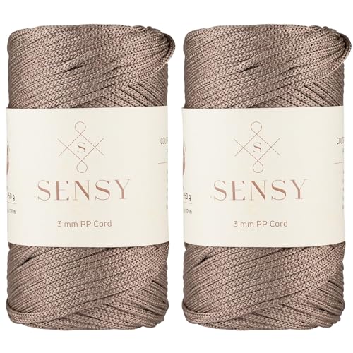 Sensy Premium 3 mm 120 Meter Polyester-Seil, Polypropylen-Kordel, Makramee-Seil, Häkeltaschen-Kordel, Häkelgarn, Geschenk für Stricker (Nerz) von S SENSY