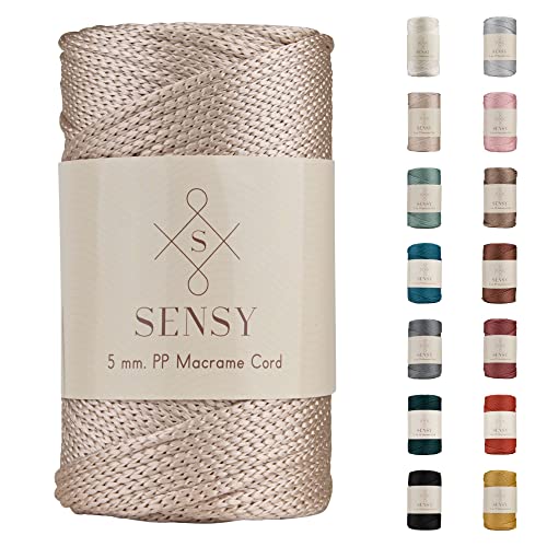 Sensy Premium 5 mm 104 Meter Polyester-Seil, 100% Polypropylen-Kordel Makramee 5 mm Häkeltasche Seil Häkelgarn Geschenk für Strickwaren (Latte) von S SENSY