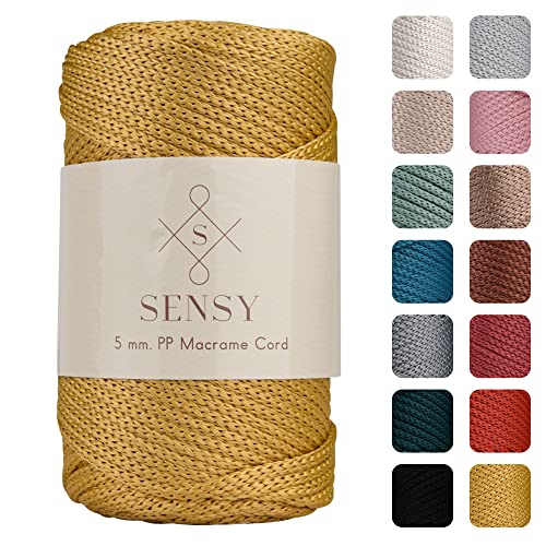 Sensy Premium 5 mm 104 Yards Polyesterseil 100% Polypropylen-Kordel Makramee-Seil Häkeltasche Häkelgarn Geschenk für Strickwaren (Senf) von S SENSY