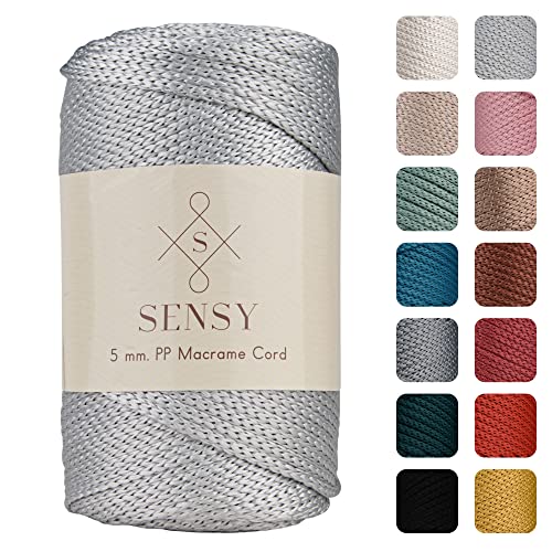 S SENSY Premium 5 mm 104 Yards Polyesterseil 100% Polypropylen-Kordel Makramee-Kordel 5 mm Häkeltasche Kordel Makramee Seil Häkelgarn Geschenk für Strickwaren (Silver), 5MM POLYESTER von S SENSY