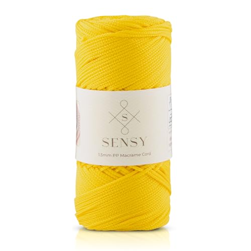 Sensy Premium Polyester-Seil, 1,5 mm, 100% Polypropylen, Makramee-Schnur, Häkelschnur, Makramee-Seil, Häkelgarn, Geschenk für Stricker (Gelb) von S SENSY