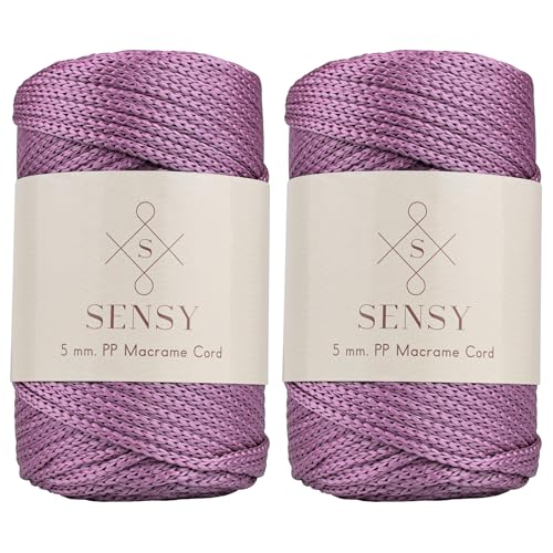 Sensy Premium Polyester-Seil, 5 mm, 90 m, 100% Polypropylen, Makramee-Schnur, 5 mm, Häkeltasche, Kordel, Makramee-Seil, Häkelgarn, Geschenk für Stricker, 2 Knäuel (Pflaume) von S SENSY
