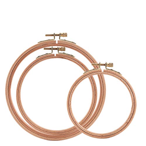 Sherbo 3-teiliges Stickrahmen-Set aus Buchenholz, 17,8 cm bis 22,9 cm, Kreisring, Kreuzstich, Baumwolle, für DIY-Stickgarn, Anfänger, Kunst-Kits, Handwerk (BeechHoop 7–9) von S SHERBO