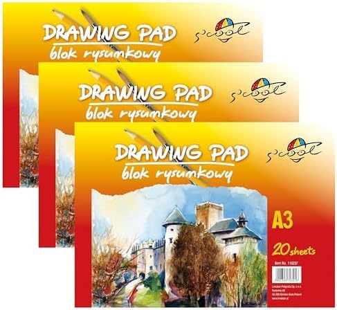 S'cool 110237 Zeichen Papier| Skizzenblock (A3, 90 G/m², 20 Blatt) | Zeichenblock Weiß | Skizzenbuch für Drawing (Packung mit 3) von SCHOOL EDUCATION CREATIVE