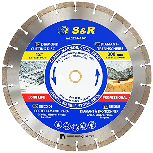 S&R Diamant-Trennscheibe 300 x 25.4 x 3.0 x 10 mm, Industrie-Qualität für Naturstein, Kunststein, Marmor, Granit, Sandstein, Hartziegel,Diamanttrennscheibe für Motortrennsägen & Tischsägen S&R Diamant-Trennscheibe 300 x 25.4 x 3.0 x 10 mm, Industrie-Qualität für Naturstein, Kunststein, Marmor, Granit, Sandstein, Hartziegel,Diamanttrennscheibe für Motortrennsägen & Tischsägen von S&R