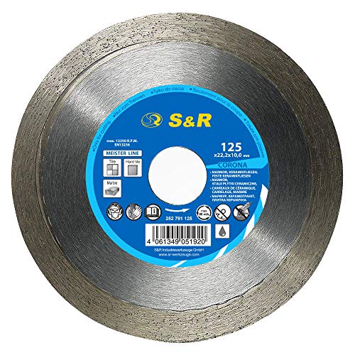 S&R Diamanttrennscheibe, Trennscheibe 125mm zum sauberen Trennen von harten Keramikfliesen, glasierten Fliesen, Bodenfliesen, Feinsteinzeug S&R Diamanttrennscheibe, Trennscheibe 125mm zum sauberen Trennen von harten Keramikfliesen, glasierten Fliesen, Bodenfliesen, Feinsteinzeug von S&R