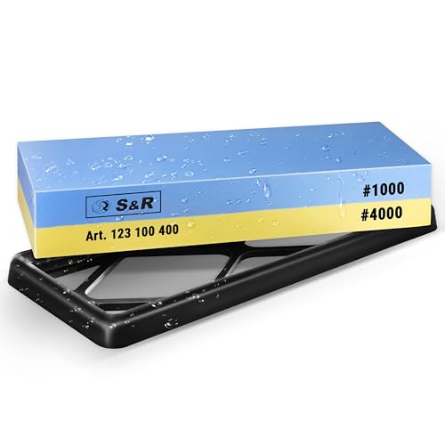 S&R Doppelseitiger Schleifstein 1000/4000 - Korund - Premium Wetzstein & Messerschärfer Set, rutschfester Silikon-Halter, Schleifhilfe, präzises Schärfen & Schleifen aller Klingen S&R Doppelseitiger Schleifstein 1000/4000 - Korund - Premium Wetzstein & Messerschärfer Set, rutschfester Silikon-Halter, Schleifhilfe, präzises Schärfen & Schleifen aller Klingen von S&R