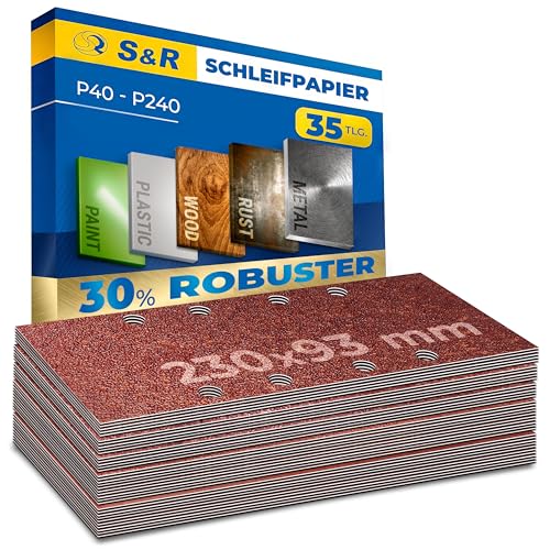 S&R Klett Schleifpapier Profi Set 93 mm x 230 mm, 35 St Schleifblätter, 5 Körnungen 5 x P40, 5 x P60, 5 x P80, 10 x P120, 10 x P240, Schleifstreifen für Schleifmaschine S&R Klett Schleifpapier Profi Set 93 mm x 230 mm, 35 St Schleifblätter, 5 Körnungen 5 x P40, 5 x P60, 5 x P80, 10 x P120, 10 x P240, Schleifstreifen für Schleifmaschine von S&R