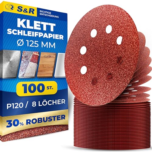 S&R Klett Schleifpapier Set 125 mm, Meister, 8 Löcher, 100 St. in Körnung P120, Schleifblätter, Schleifscheiben für Exzenterschleifer, Klettschleifpapier, zuverlässige Haftung am Schleifteller S&R Klett Schleifpapier Set 125 mm, Meister, 8 Löcher, 100 St. in Körnung P120, Schleifblätter, Schleifscheiben für Exzenterschleifer, Klettschleifpapier, zuverlässige Haftung am Schleifteller von S&R