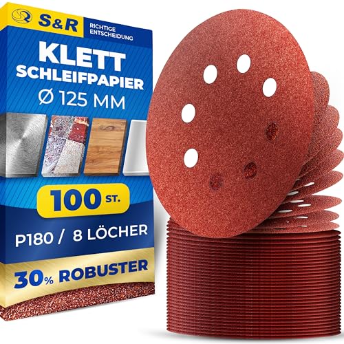 S&R Klett Schleifpapier Set 125 mm, Meister, 8 Löcher, 100 St. in Körnung P180, Schleifblätter, Schleifscheiben für Exzenterschleifer, Klettschleifpapier, zuverlässige Haftung am Schleifteller S&R Klett Schleifpapier Set 125 mm, Meister, 8 Löcher, 100 St. in Körnung P180, Schleifblätter, Schleifscheiben für Exzenterschleifer, Klettschleifpapier, zuverlässige Haftung am Schleifteller von S&R
