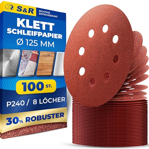S&R Klett Schleifpapier Set 125 mm, Meister, 8 Löcher, 100 St. in Körnung P240, Schleifblätter, Schleifscheiben für Exzenterschleifer, Klettschleifpapier, zuverlässige Haftung am Schleifteller S&R Klett Schleifpapier Set 125 mm, Meister, 8 Löcher, 100 St. in Körnung P240, Schleifblätter, Schleifscheiben für Exzenterschleifer, Klettschleifpapier, zuverlässige Haftung am Schleifteller von S&R