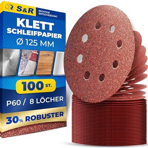 S&R Klett Schleifpapier Set 125 mm, Meister, 8 Löcher, 100 St. in Körnung P60, Schleifblätter, Schleifscheiben für Exzenterschleifer, Klettschleifpapier, zuverlässige Haftung am Schleifteller S&R Klett Schleifpapier Set 125 mm, Meister, 8 Löcher, 100 St. in Körnung P60, Schleifblätter, Schleifscheiben für Exzenterschleifer, Klettschleifpapier, zuverlässige Haftung am Schleifteller von S&R