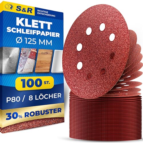 S&R Klett Schleifpapier Set 125 mm, Meister, 8 Löcher, 100 St. in Körnung P80, Schleifblätter, Schleifscheiben für Exzenterschleifer, Klettschleifpapier, zuverlässige Haftung am Schleifteller S&R Klett Schleifpapier Set 125 mm, Meister, 8 Löcher, 100 St. in Körnung P80, Schleifblätter, Schleifscheiben für Exzenterschleifer, Klettschleifpapier, zuverlässige Haftung am Schleifteller von S&R