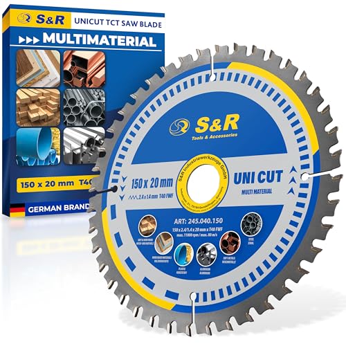 S&R Kreissägeblatt 150 x 20 mm FWF-Design, 40 Wolframkarbid HW Zähne, Universal Multicut Sägeblatt für Holz, 4 mm Baustahl, NE-Metalle, Kunststoff, Aluminium, Mehrzweck-Sägeblatt, Reduzierring S&R Kreissägeblatt 150 x 20 mm FWF-Design, 40 Wolframkarbid HW Zähne, Universal Multicut Sägeblatt für Holz, 4 mm Baustahl, NE-Metalle, Kunststoff, Aluminium, Mehrzweck-Sägeblatt, Reduzierring von S&R