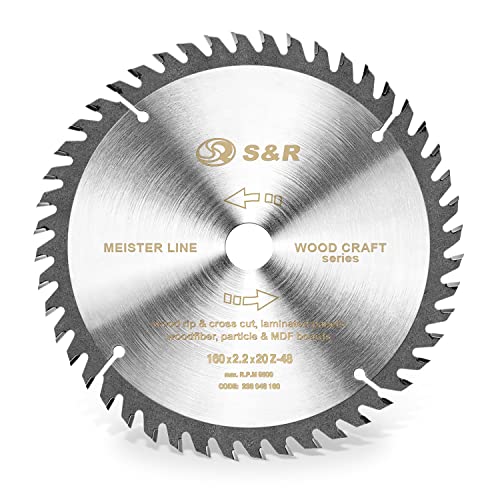 S&R Kreissägeblatt TCT Hartmetall 160mm 48-Zähne für Kappsäge, Gehrungssäge und Handkreissäge – Mehrzweck Rundsägeblatt mit Reduzierringen, Holz-Arbeit, Weichholz, Hartholz und Wood-Craft Bearbeitung von S&R