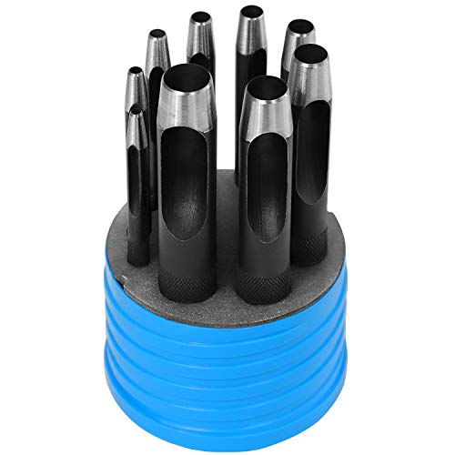 S&R Locheisen-Satz (HRC 47-52), Ø 3-14 mm - Rund-Locheisen zum präzisen Ausstanzen von Pappe, Gummi, Leder und weichen Werkstoffen, ideal für Gürtel, Uhrenarmbänder - 9-teilig von S&R