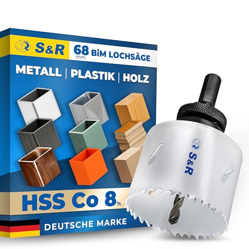 S&R Lochsäge Bi-Metall 68 mm | HSS Co 8% (M42 Stahl) | 48 mm Schnitttiefe | Lochsäge für Metall, Edelstahl, Holz, Kunststoff, Gipskarton, MDF, Laminat von S&R