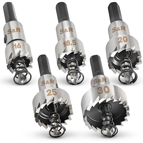 S&R Lochsäge Set 5 teilig 16/18,5/20 / 25/30 mm, HSS COBALT Stahl, 5% Kobalt-legiert, M35, HRC 64-66, Combo-Verzahnung, Lochsägen-Satz für Metalle, Stahl, Edelstahl, Aluminium, Kunststoffe S&R Lochsäge Set 5 teilig 16/18,5/20 / 25/30 mm, HSS COBALT Stahl, 5% Kobalt-legiert, M35, HRC 64-66, Combo-Verzahnung, Lochsägen-Satz für Metalle, Stahl, Edelstahl, Aluminium, Kunststoffe von S&R