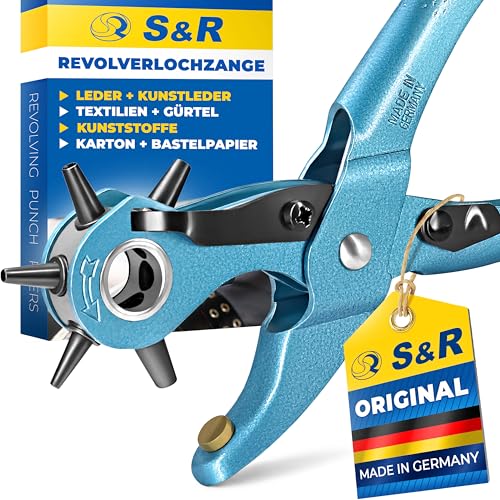 S&R Revolver-Lochzange, MADE IN GERMANY, als Gürtel-Lochzange/Leder-Locher, für Uhrenarmbänder, Gurte, Karton, Stoff, 6 auswechselbare hochpräzise Lochpfeifen in den Größen 2/2,5/3/3,5/4/4,5 mm S&R Revolver-Lochzange, MADE IN GERMANY, als Gürtel-Lochzange/Leder-Locher, für Uhrenarmbänder, Gurte, Karton, Stoff, 6 auswechselbare hochpräzise Lochpfeifen in den Größen 2/2,5/3/3,5/4/4,5 mm von S&R