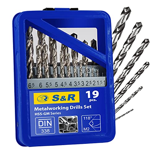 S&R Metallbohrer-Set 19 teilig, ø 1-10 mm, Industrie-Qualität, extra hohe Standzeit,118° Spitzenwinkel, HSS-Stahl, DIN 338, geschliffen, Stahlbohrer-Satz von S&R