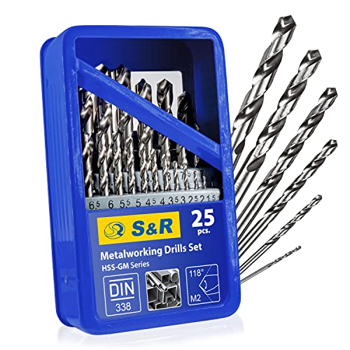 S&R Metallbohrer-Set HSS-G, Bohrerset 25-tlg, Hochleistungsbohrer für Metall, Stahl, Gusseisen, Größe 1-13 mm, konisch geschliffen 118 Grad, ideal für Hand- & Standbohrmaschinen, in Metallbox S&R Metallbohrer-Set HSS-G, Bohrerset 25-tlg, Hochleistungsbohrer für Metall, Stahl, Gusseisen, Größe 1-13 mm, konisch geschliffen 118 Grad, ideal für Hand- & Standbohrmaschinen, in Metallbox von S&R