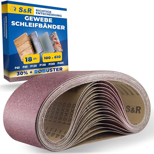 S&R Schleifband-Set 18 Stück 100 x 610 mm, je 3x P60/P80/P120/P150/P240/P400 für Bandschleifer, reißfestes Gewebe-Schleifpapier, Schleifgurt, Schleifriemen für Holz, Metall, Plastik, Entrostung S&R Schleifband-Set 18 Stück 100 x 610 mm, je 3x P60/P80/P120/P150/P240/P400 für Bandschleifer, reißfestes Gewebe-Schleifpapier, Schleifgurt, Schleifriemen für Holz, Metall, Plastik, Entrostung von S&R