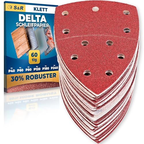 S&R Klett-Schleifpapier Set 105x152 mm (93x93x93 mm) – 60-teilig für Delta- & Dreieckschleifer: Ideal für Holz, Metall, Kunststoff & mehr - Körnung P40 bis P240, 11-Loch, langlebig und effizient S&R Klett-Schleifpapier Set 105x152 mm (93x93x93 mm) – 60-teilig für Delta- & Dreieckschleifer: Ideal für Holz, Metall, Kunststoff & mehr - Körnung P40 bis P240, 11-Loch, langlebig und effizient von S&R