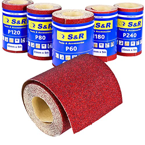 S&R Schleifpapierrollen Set, 5 Schleifpapier Rollen 93 mm x 5 m: Körnung P60, P80, P120, P180, P240, Schleifrollen zum Schleifen von Holz, Metall, Stahl, Edelstahl S&R Schleifpapierrollen Set, 5 Schleifpapier Rollen 93 mm x 5 m: Körnung P60, P80, P120, P180, P240, Schleifrollen zum Schleifen von Holz, Metall, Stahl, Edelstahl von S&R