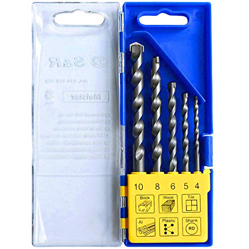 S&R-Universalbohrer-Set für Stein, Holz & Fliesen: Hochwertige Karbid-Bohrer mit Rundschaft für Bohrmaschine – 5-teiliges Set (Größen: 4-10 mm) für Metall, Kunststoff, Mauerwerk & Leichtbeton von S&R