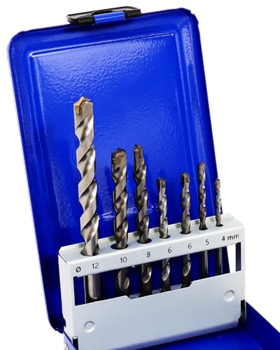 S&R-Universalbohrer-Set für Stein, Holz & Fliesen: Hochwertige Karbid-Bohrer mit Rundschaft für Bohrmaschine – 7-teiliges Set (Größen: 4-12 mm) für Metall, Kunststoff, Mauerwerk & Leichtbeton von S&R