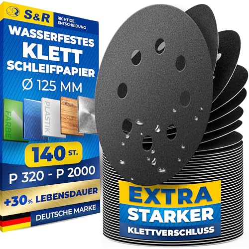 S&R Wasserfestes Klett Schleifpapier 125 mm, Schleifscheiben Satz, Set 140 St je 20 x P320, P400, P600, P800, P1000, P1500, P2000, zum Schleifen, Polieren von Metall, Holz, Stahl, Edelstahl, 8 Löcher S&R Wasserfestes Klett Schleifpapier 125 mm, Schleifscheiben Satz, Set 140 St je 20 x P320, P400, P600, P800, P1000, P1500, P2000, zum Schleifen, Polieren von Metall, Holz, Stahl, Edelstahl, 8 Löcher von S&R