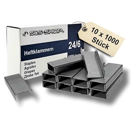 10.000 Heftklammern 24/6 für Bürotacker & Heftgerät – Tackerklammern Metall für Büro, Schule & Haushalt – Standard Tackernadeln für Papier – Passend für Tacker & Heftzange von S&S-Shop