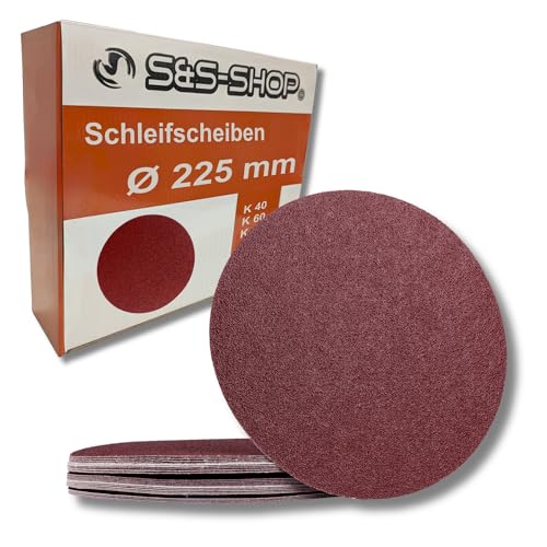 25 Klett-Schleifscheiben │ Ø 225 mm │ohne Loch│ je 5 x Korn 40-60-80-120-180│ für Langhalsschleifer, Deckenschleifer, Tellerschleifer, Wandschleifer | Schleifpads | Schleifgiraffe von S&S-Shop