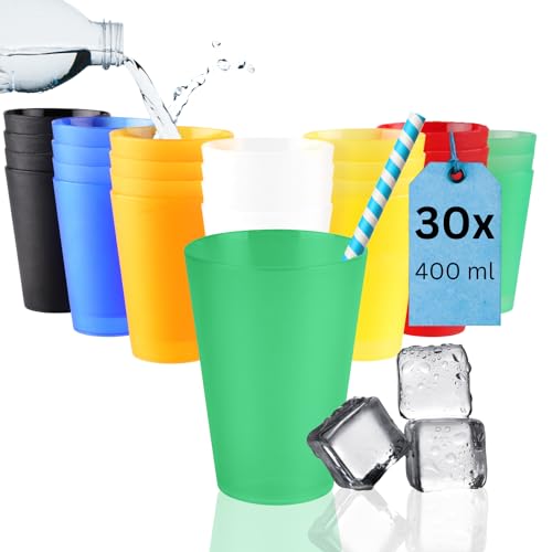 S&S-Shop 30 Plastik Trinkbecher 0,4 l - Mix-Pack Mehrwegtrinkbecher/Partybecher/Becher von S&S-Shop