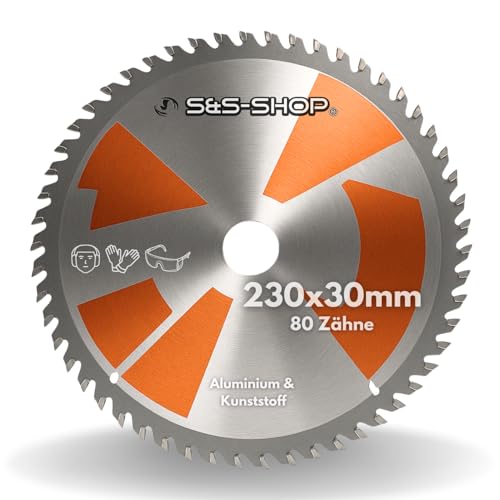 HM Kreissägeblatt 230x30 mm – 80 Zähne für Aluminium & Kunststoff, kompatibel mit allen gängigen Kreissägen wie Tischkreissäge, Handkreissäge & Holzsäge, inkl. Reduzierringe von S&S-Shop