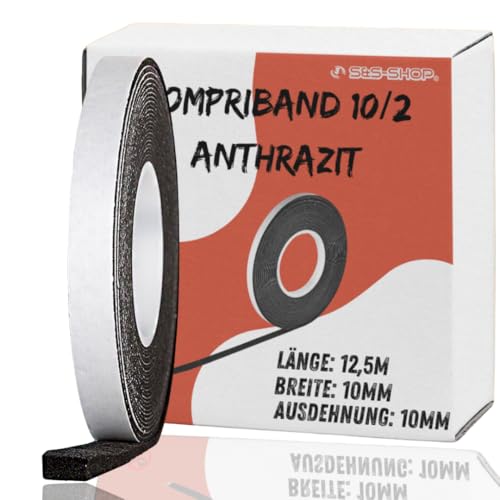S&S-Shop Kompriband 12,5 m lang | 10/2 anthrazit | expandiert von 2 auf 10 mm - Fugenbreite 2-10 mm | Rollenbreite 10 mm | Acryl 300 | Fugendichtband Quellband Komprimierband Klebeband Dichtungsband S&S-Shop Kompriband 12,5 m lang | 10/2 anthrazit | expandiert von 2 auf 10 mm - Fugenbreite 2-10 mm | Rollenbreite 10 mm | Acryl 300 | Fugendichtband Quellband Komprimierband Klebeband Dichtungsband von S&S-Shop